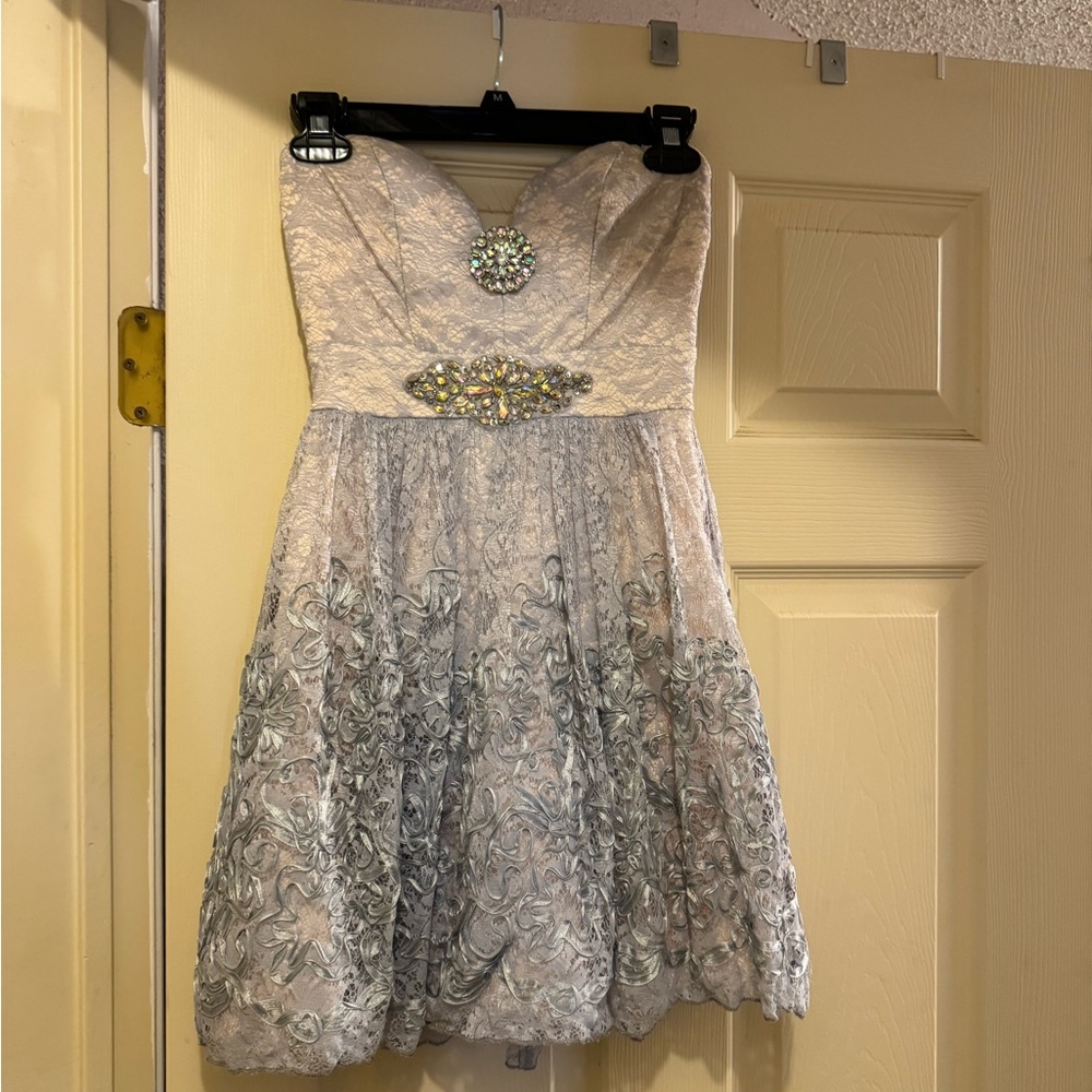 Silver Blue cocktail, wedding, prom, family event, party dress by B Darlin